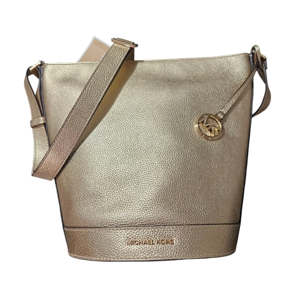 Michael Kors Townsend Small Metallic Gold Pebbled Leather Bucket Crossbody Bag